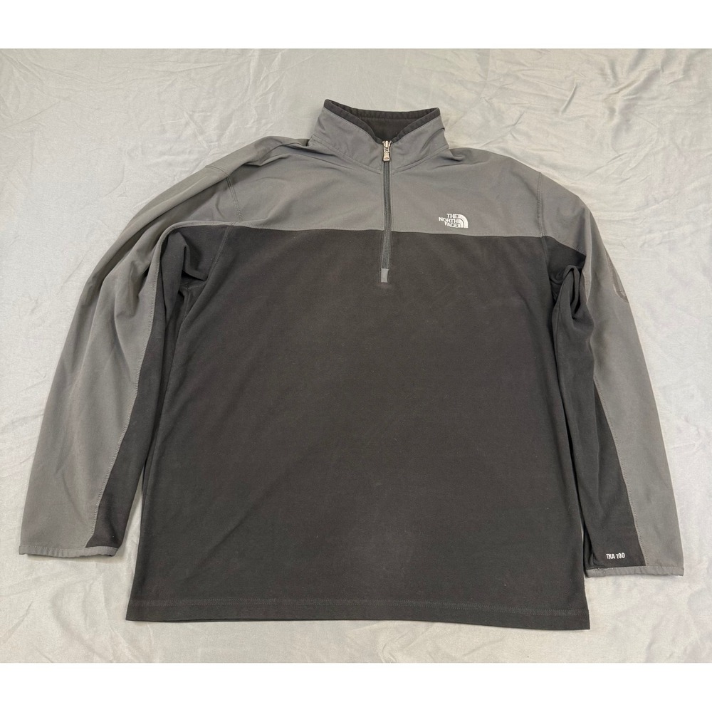 The North Face TKA 100 Mens XL Black Grey Quarter Zip Fleece Pullover Jacket